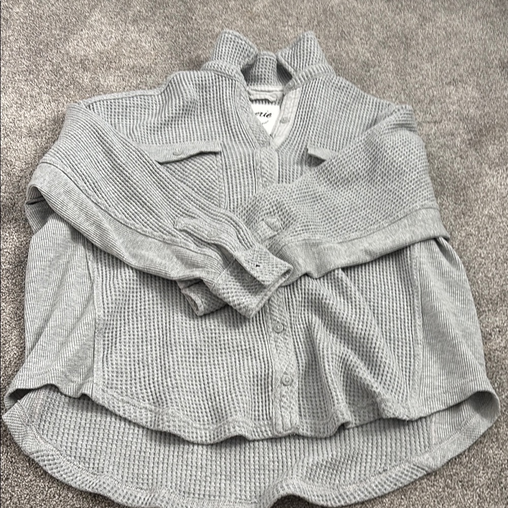 Gray Waffle Knit Button-Up Shirt